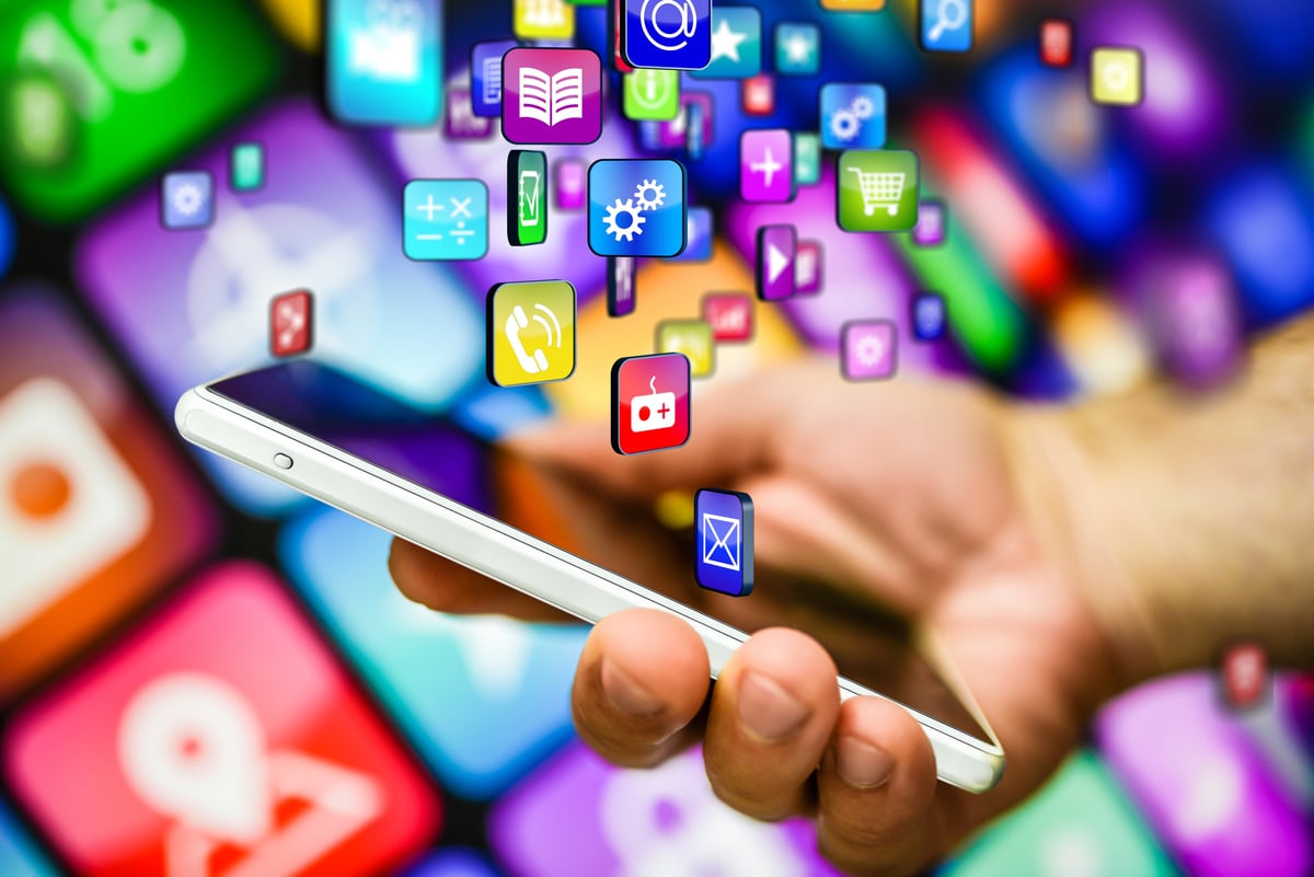 smart phone and multicolored apps